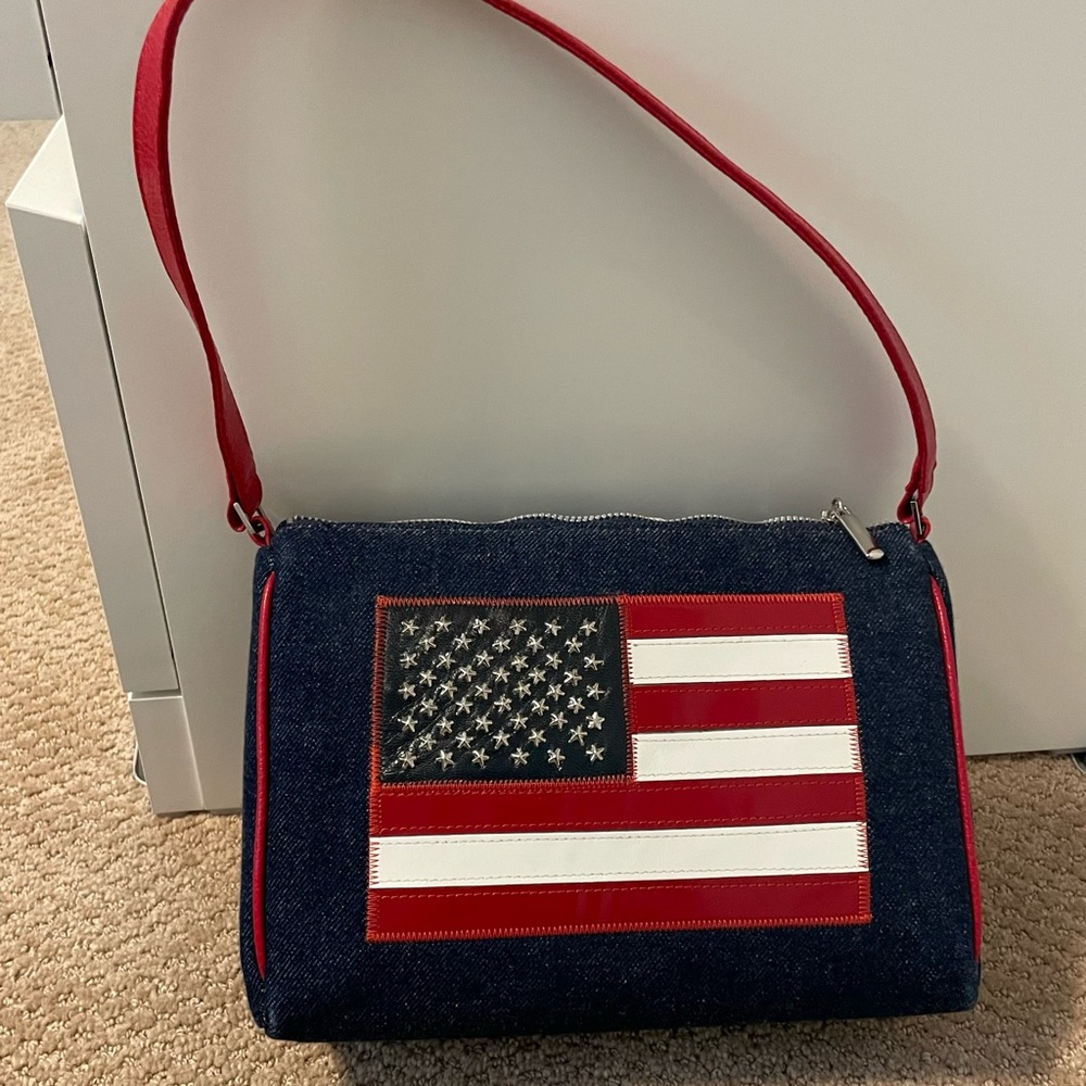 Vintage Rob Ference LA Denim Shoulder Bag with American Flag Design